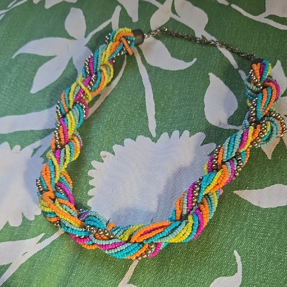 Vintage Braided Colorful Seed Beaded Necklace💫 Chunky